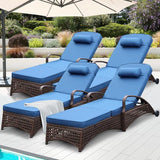Chaise Lounge Outdoor Wicker Lounge Chair with Wheels