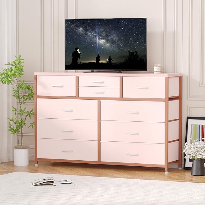 Wide 10 Drawer Dresser,TV Stand Entertainment Center Fabric Storage Dressers Drawers