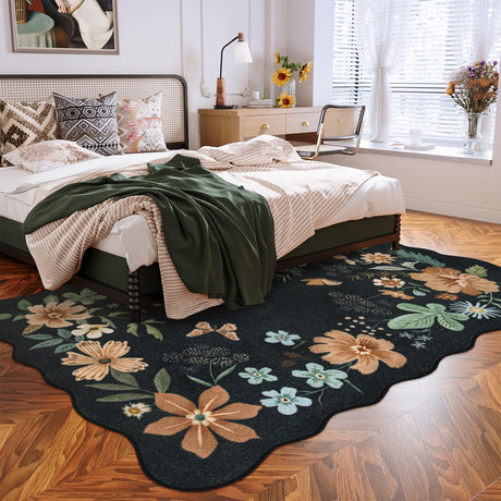 Floral Rugs for Living Room, 5x7 Area Rugs Ultra-Thin Soft Washable Rug, Non-Slip