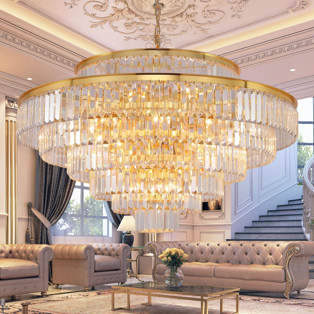 Large Crystal Chandeliers Gold Chandelier Luxury Pendant Ceiling Lights Fixture Hanging