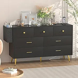 7 Drawer Dresser for Bedroom, Modern White Wood Dresser with Wide Drawers