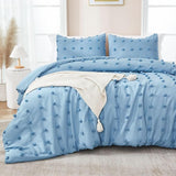 Tufted White Full Comforter Set (80x90 inches), 3 Pieces- Soft Cotton Jacquard