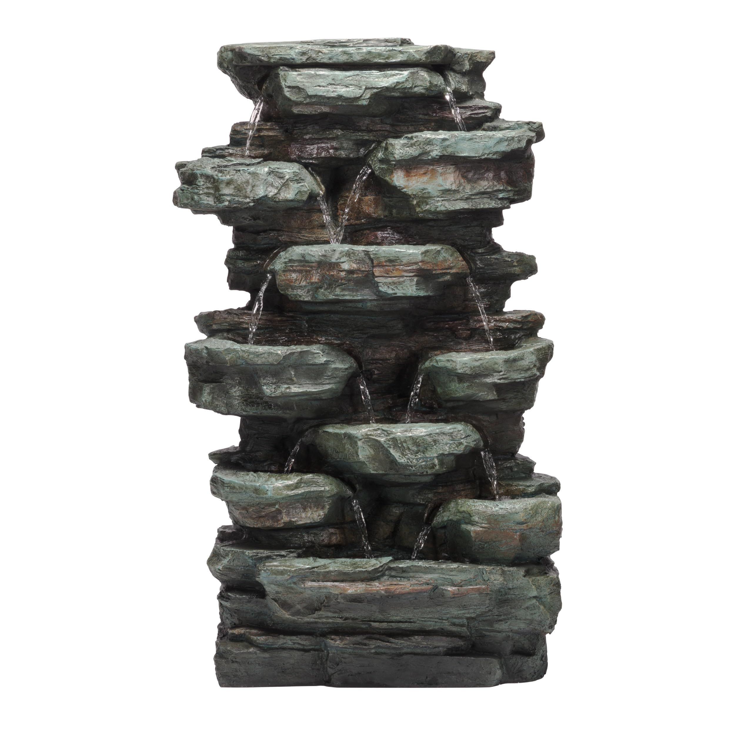 WIN930 Outdoor Floor Multi-Tiered Cascading Rock Garden Water Fountain with LED Lights