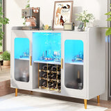 Wine Bar Cabinet with Power Outlet, Liquor Cabinet Bar with LED Light and Glass Holder