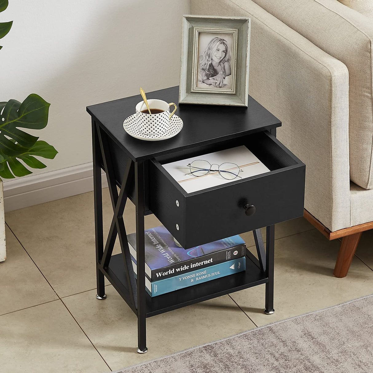 VECELO Night Stands for Bedroom Rustic Nightstand Bedside End Tables with Drawer Storage