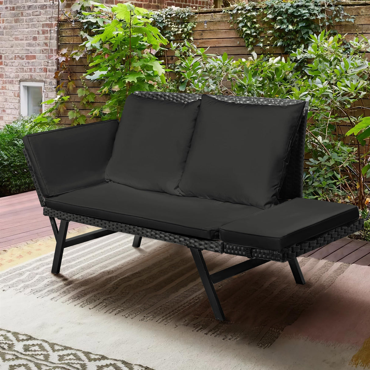 Outdoor Sofa, Woven Rattan Patio Furniture, Convertible Daybed or Double Chair