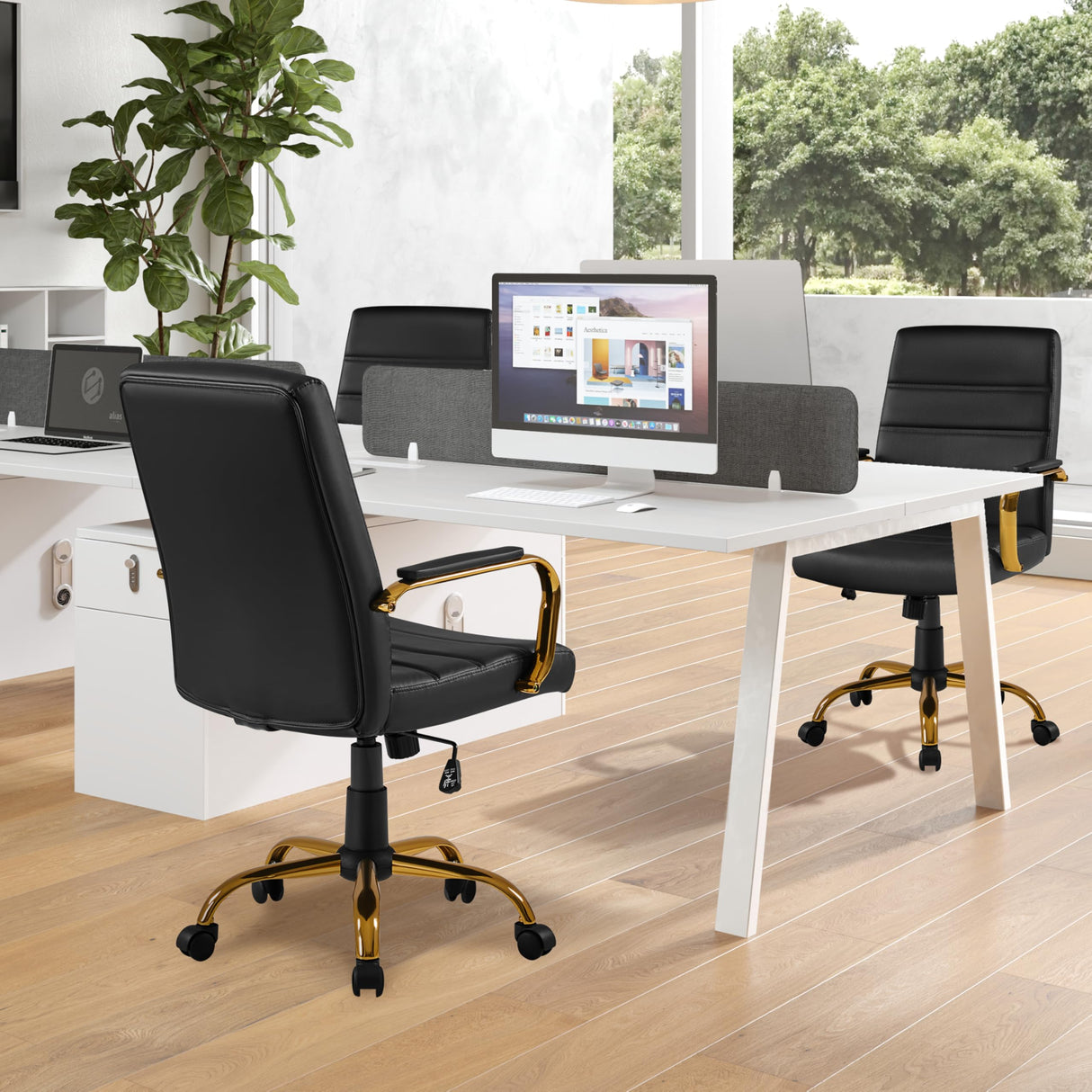 Mid-Back PU Leather Office Chair with Lumbar Support