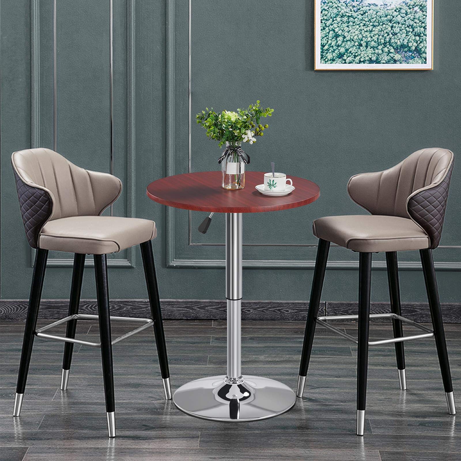 Height Adjustable Round Pub Table Counter Bar MDF Top Table 360 Degree Swivel