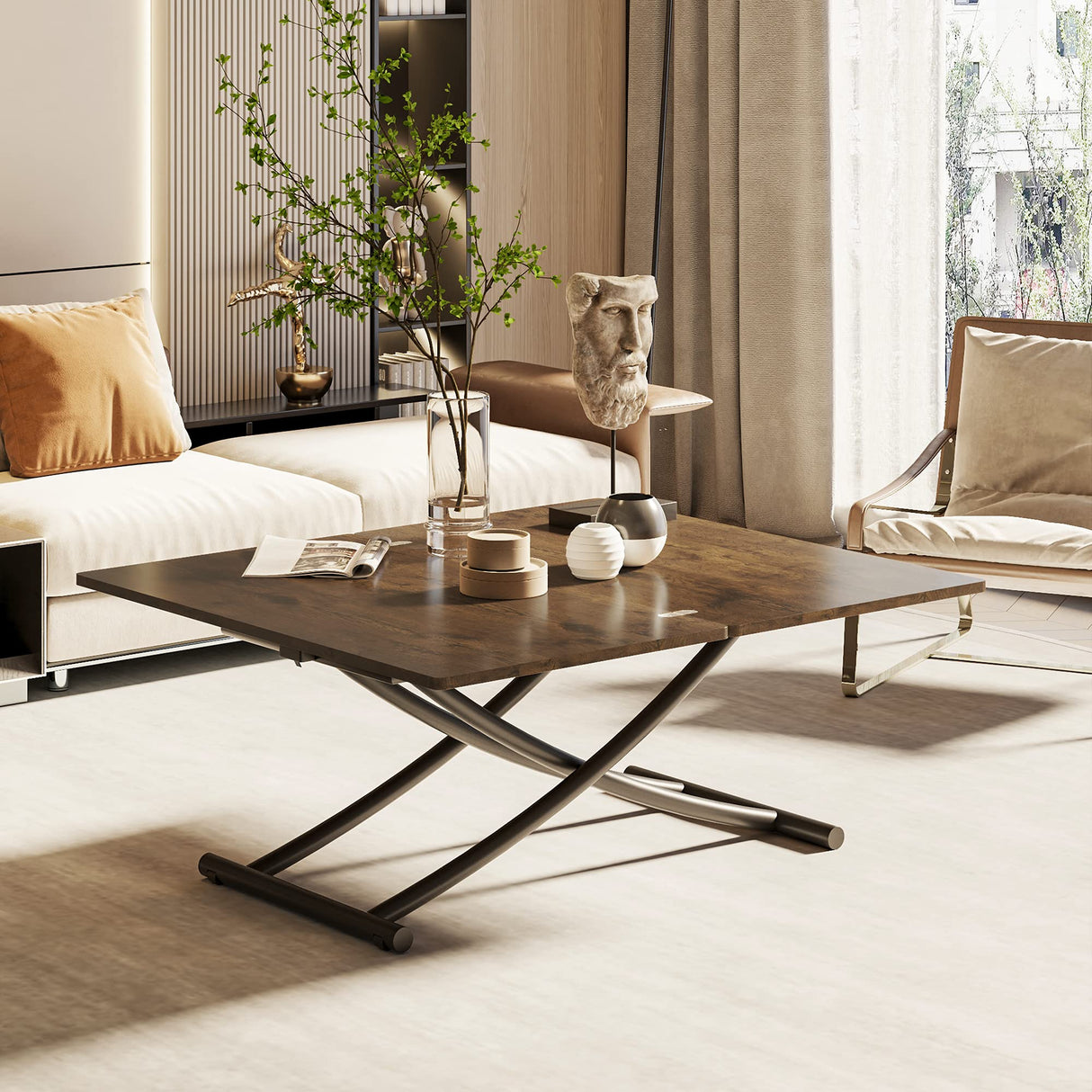 Multifunctional Folding Dining Table, Height Adjustable Lift Top Coffee Transformer