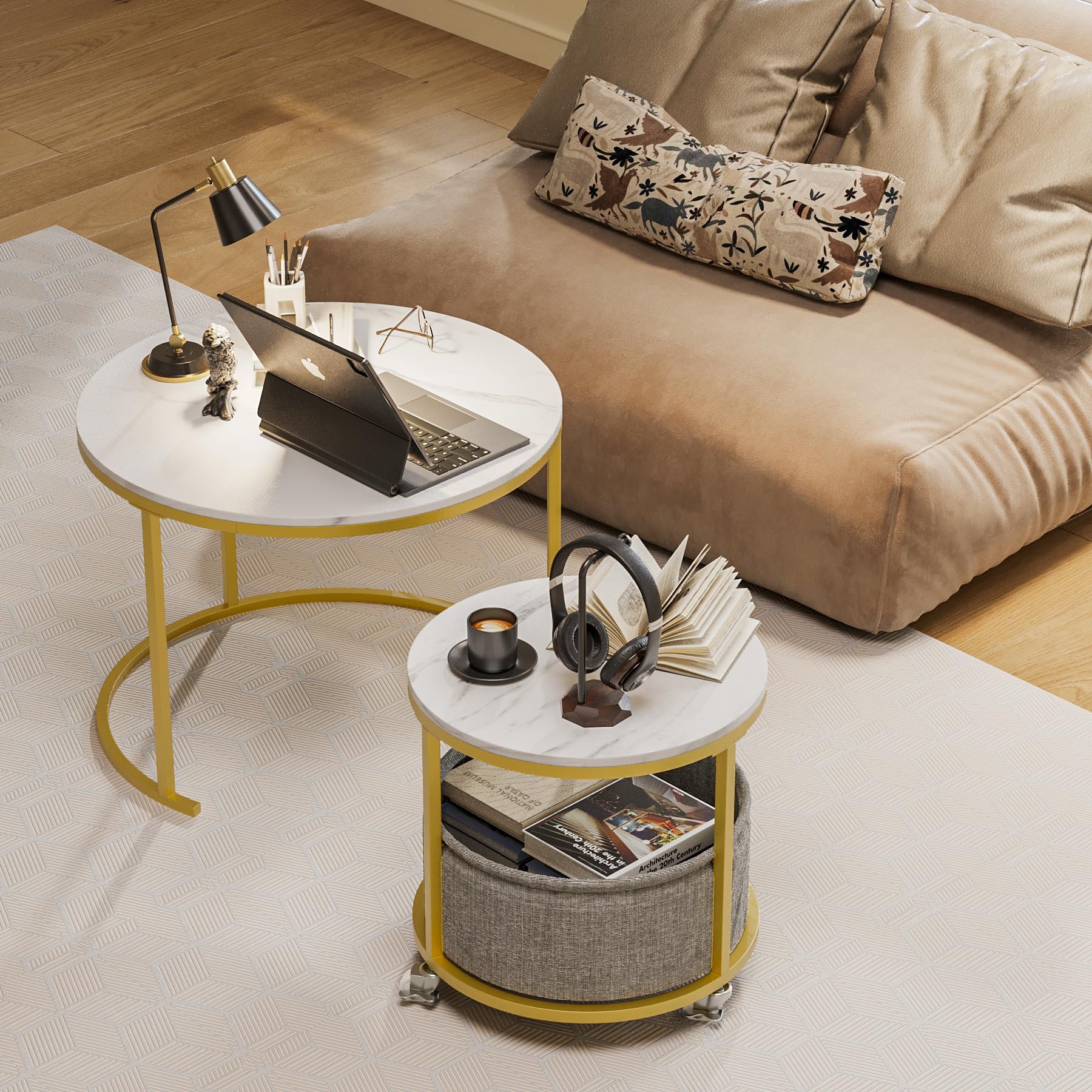 Bamboo Nesting Triangle End Table,Set of 2 Coffee Table Modern Minimalist Side Table