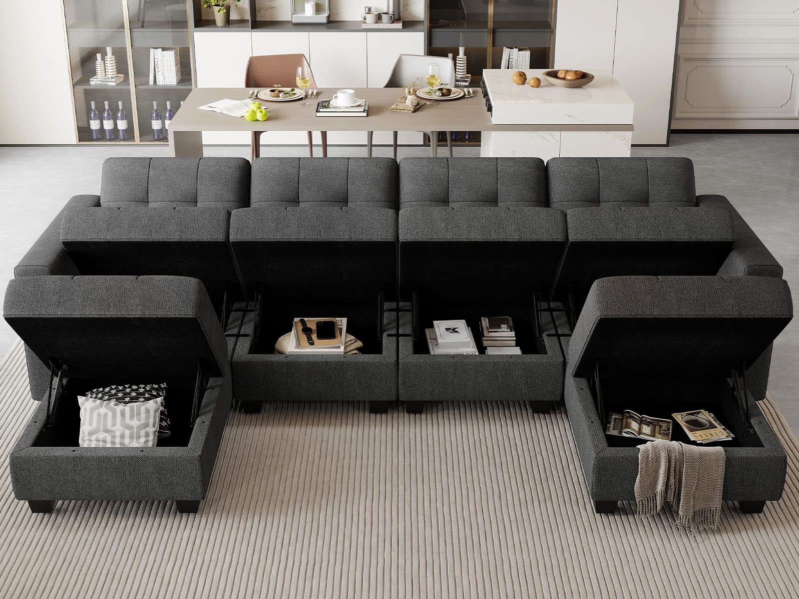 Reversible Storage Modular U-Shape Sectional Sofa Couch