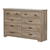 Versa Collection 8-Drawer Double Dresser, Weathered Oak with Antique Handles