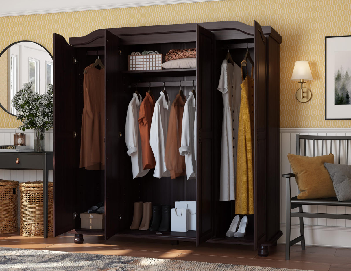 100% Solid Wood Kyle 4-Door Armoire Wardrobe Closet