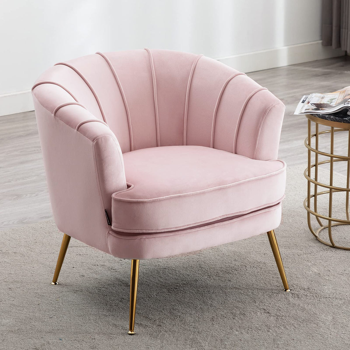 Modern Velvet Barrel Chair Accent Armchair with Golden Legs for Living Room Bedroom