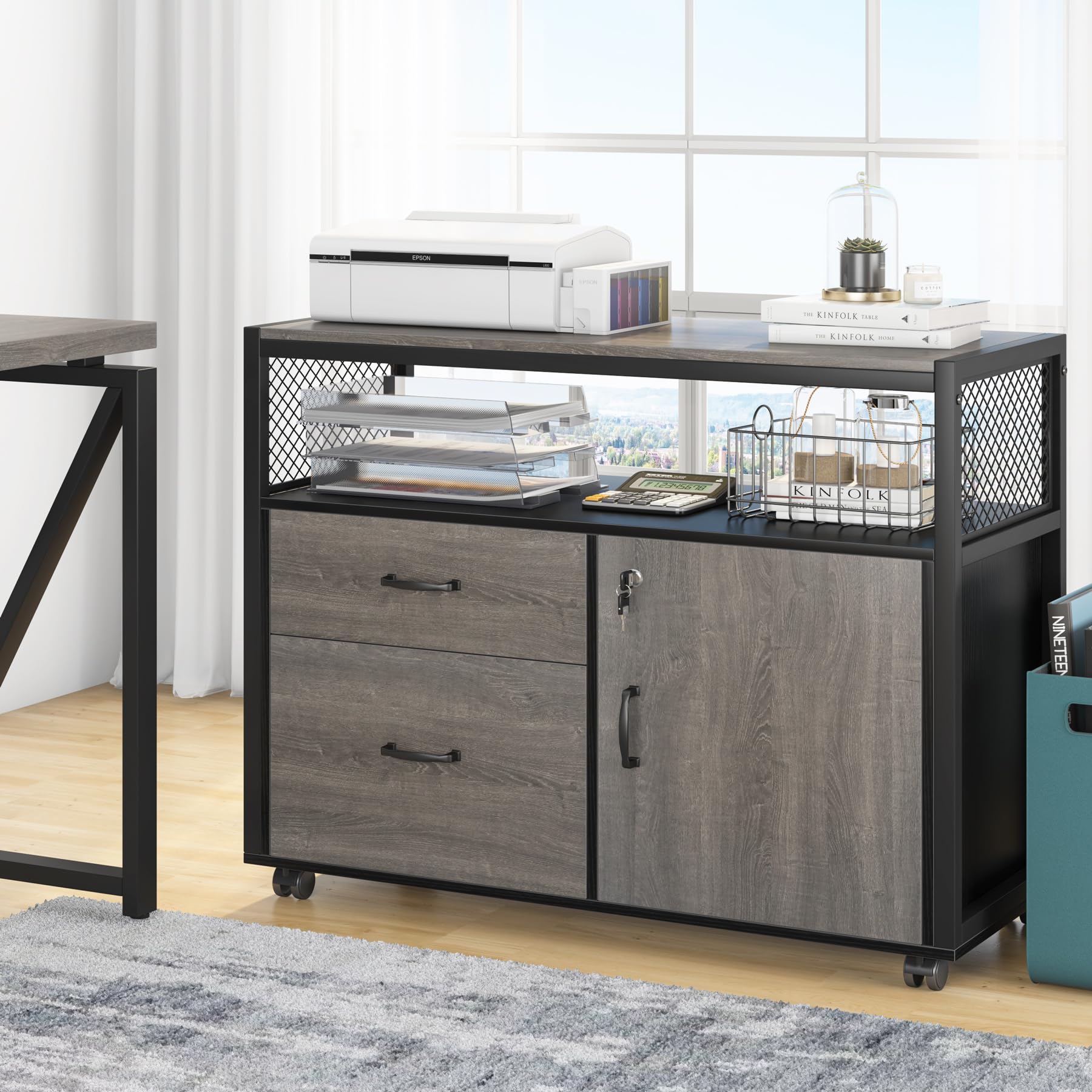 55-Inch L Shaped Office Desk with Drawers & Storage Shelves