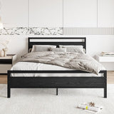 Black Queen Size Bed Frames with Wood Headboard,Heavy Duty Platform Bed Frame