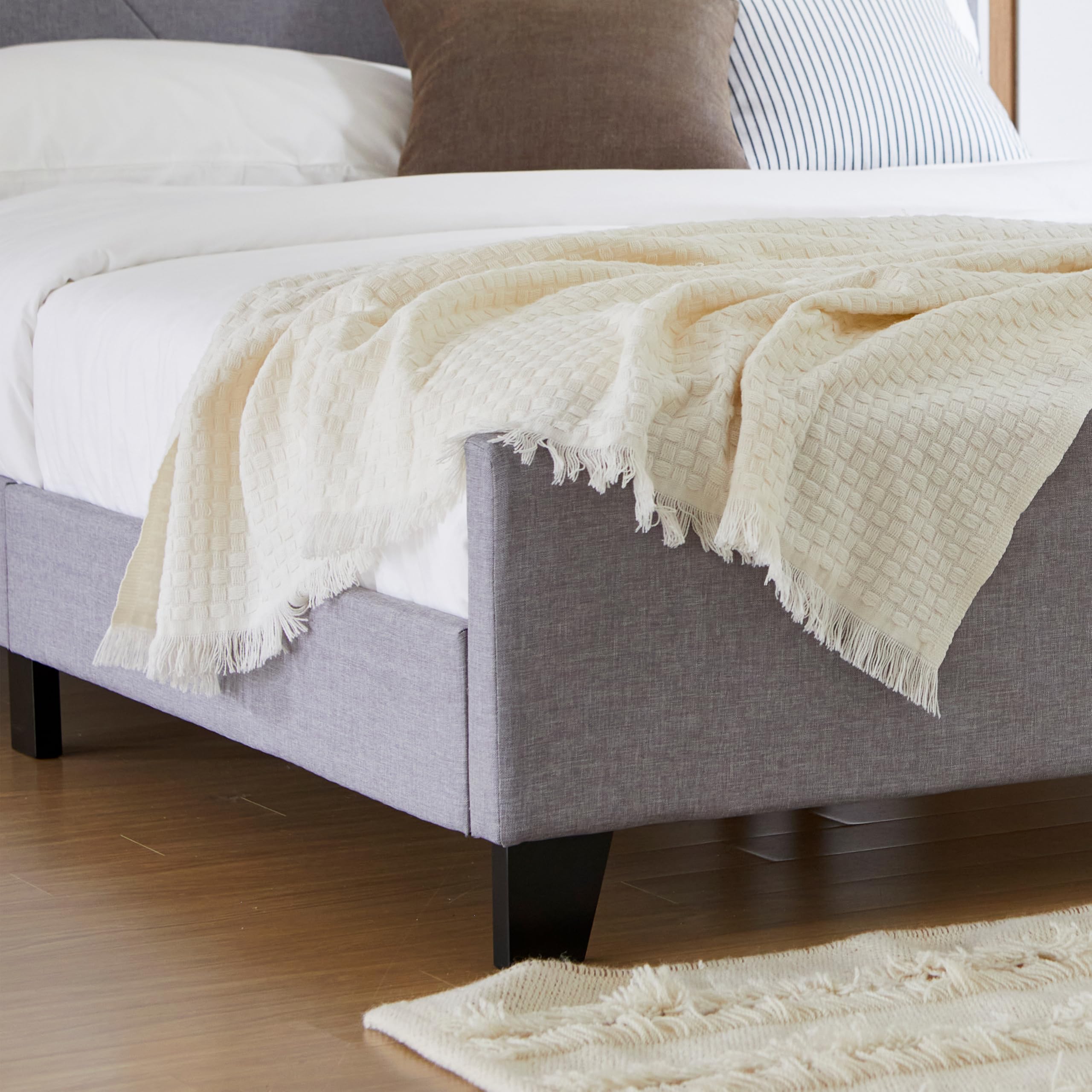 Stella Queen Platform Bed with Adjustable Headboard - Gray Fabric Upholstered Frame