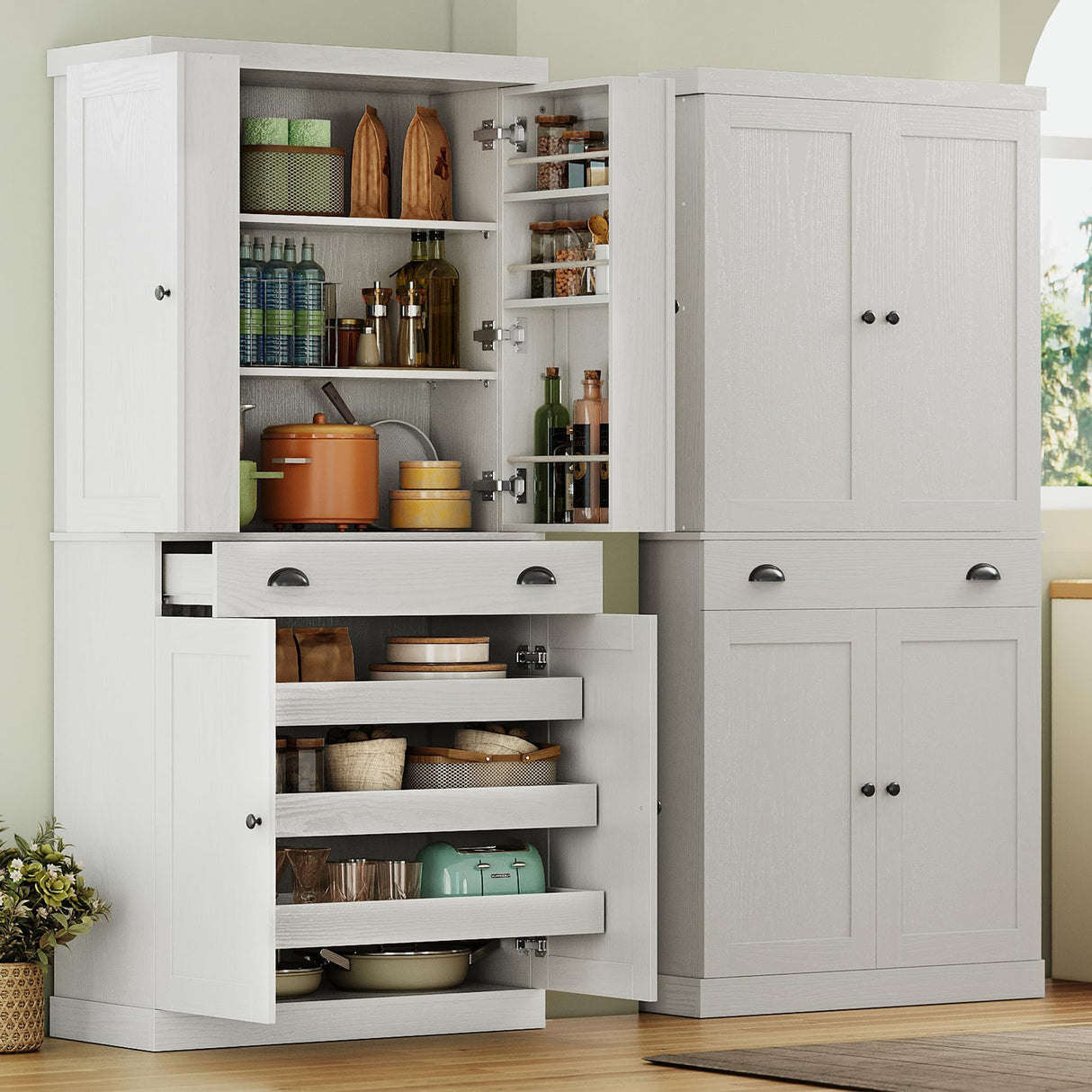 Kitchen Pantry Cabinet 72" Height, Freestanding Cupboard with Drawer