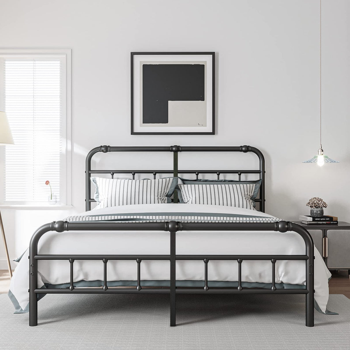 and Footboard, 18 Inches High, 3500 Pounds Heavy Duty Metal Slats Support for Mattress