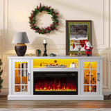 White Fireplace TV Stand with LED Lights & Power Outlets - 65 Inch
