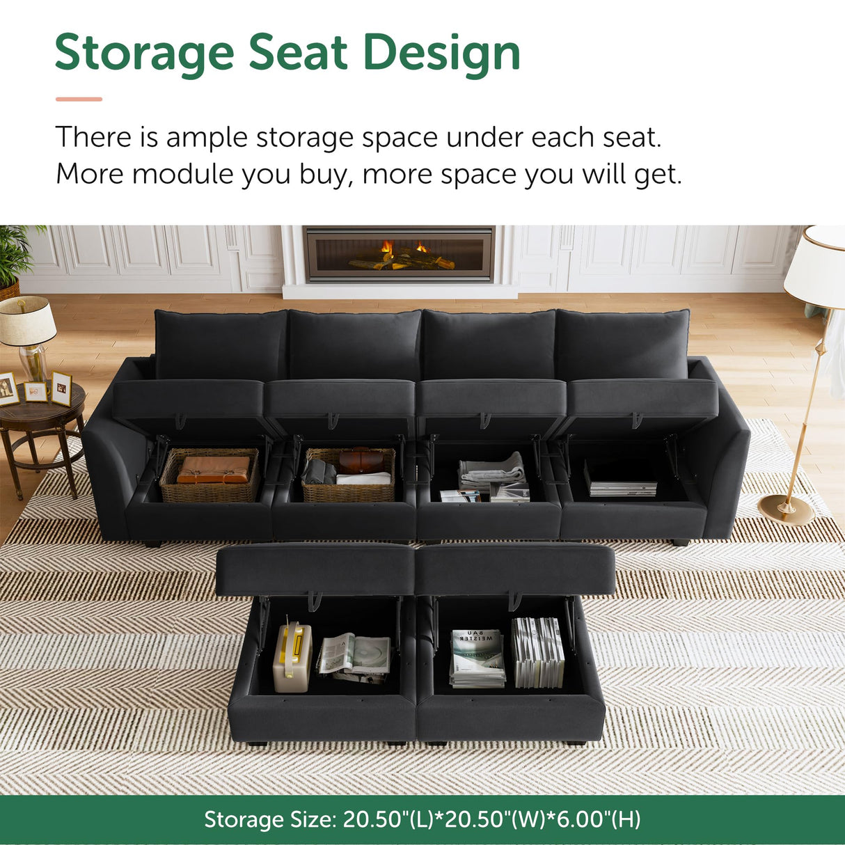 Modular Sectional Sofa Convertible U Shaped Couch with Reversible Chaise Velvet Modular