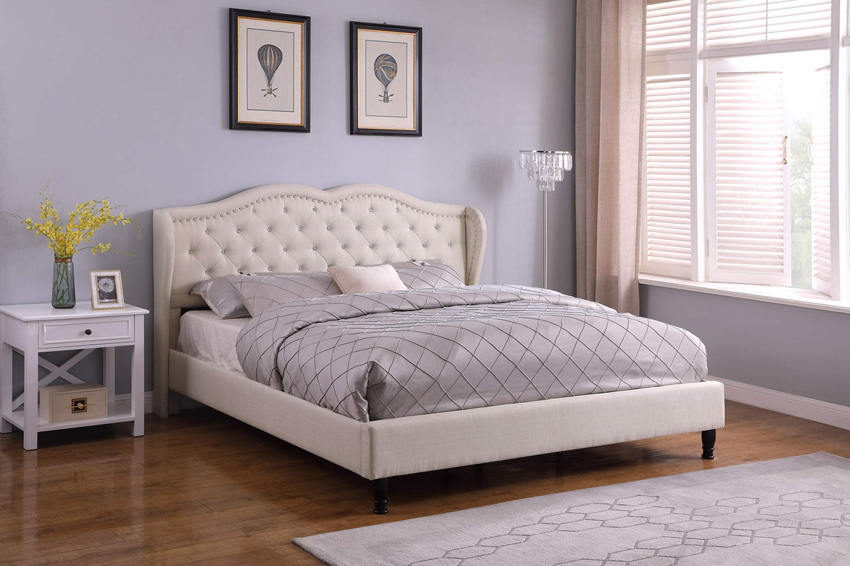 Premiere Curved Classics Cloth Light Beige Linen 51" Tall Headboard Platform Bed with Slats King - 019