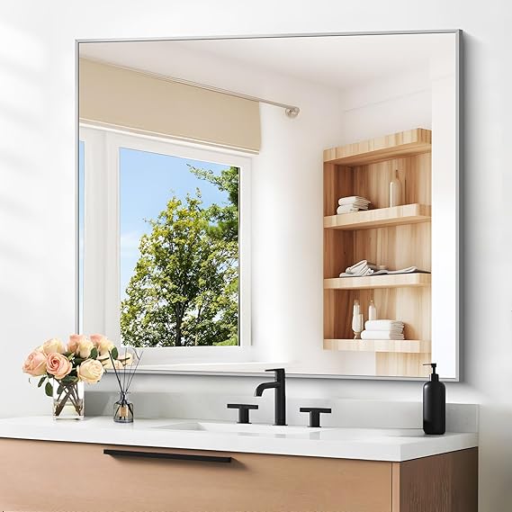 30x40 Inch Black Rectangle Bathroom Mirror with Metal Frame