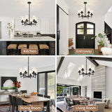 6-Light Farmhouse Modern Chandelier, Black Chandelier for Living Room Light Fixture