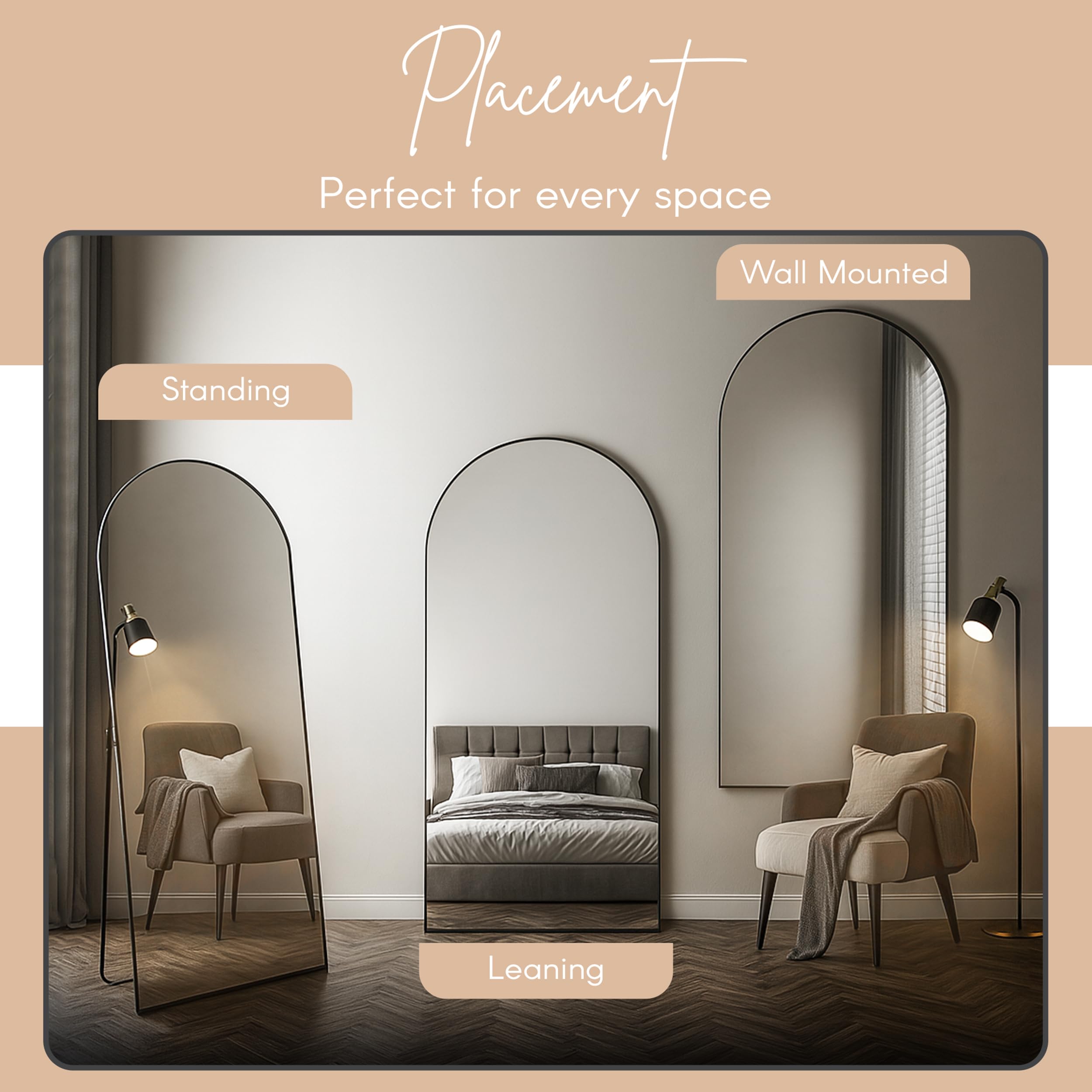 79x39 Arched Full Length Floor Mirror - Black Steel Frame