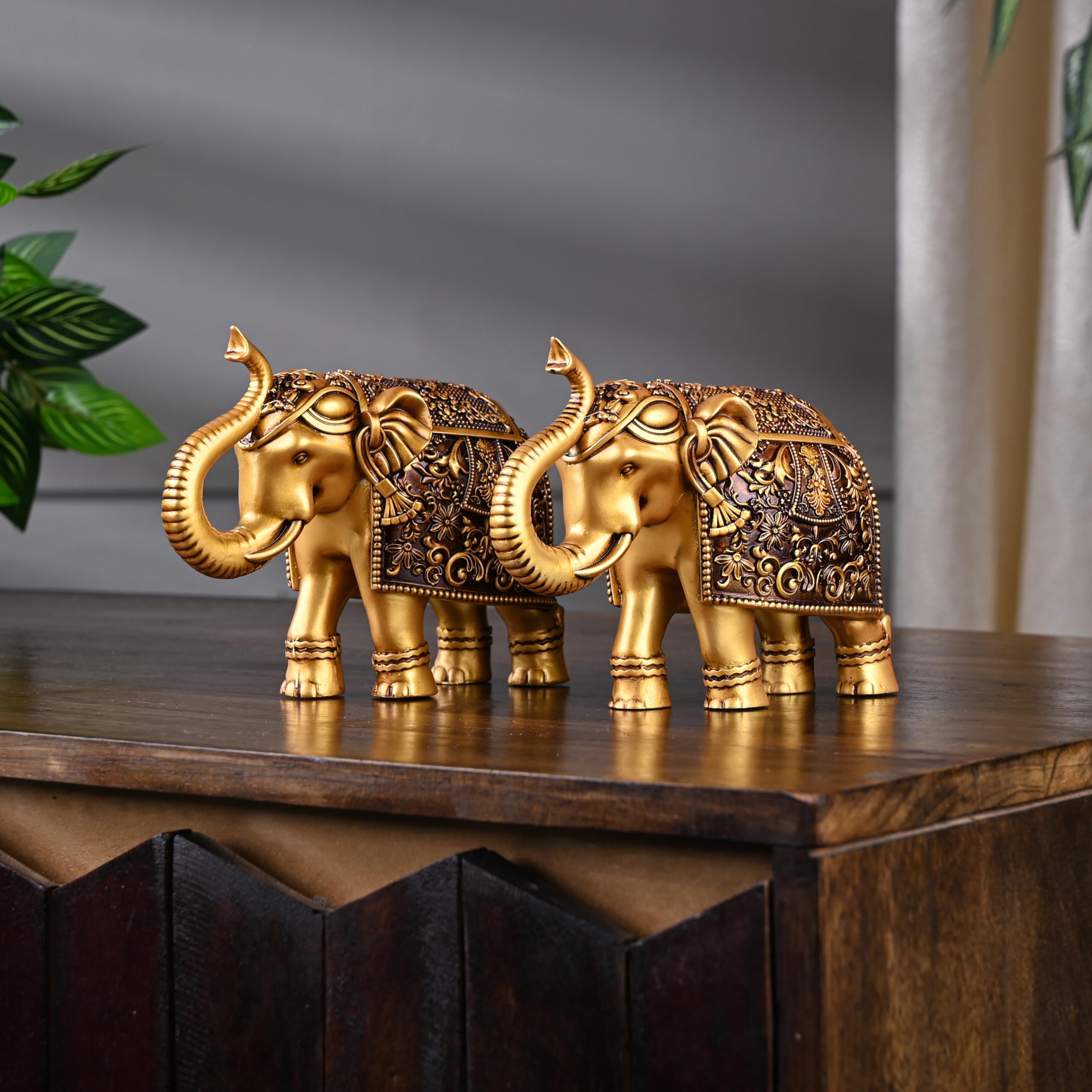 Set of 2 Trunk Up Elephant Family Statue Showpiece Figurine -Fengshui Vastu Lucky