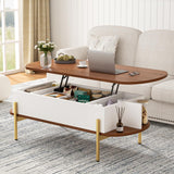 48" Oval Lift Top Coffee Table with Storage Metal Legs & Large Hidden Compartment