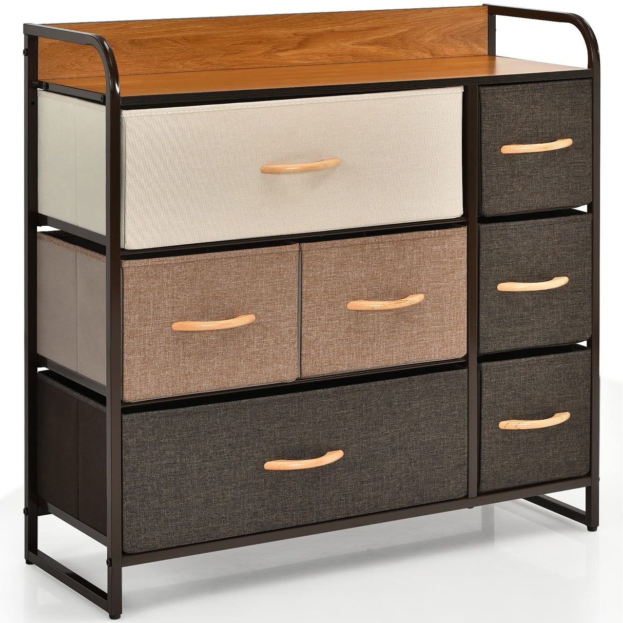 7 Drawer Dresser Storage Tower with Foldable Fabric Drawers, Steel Frame & Wooden