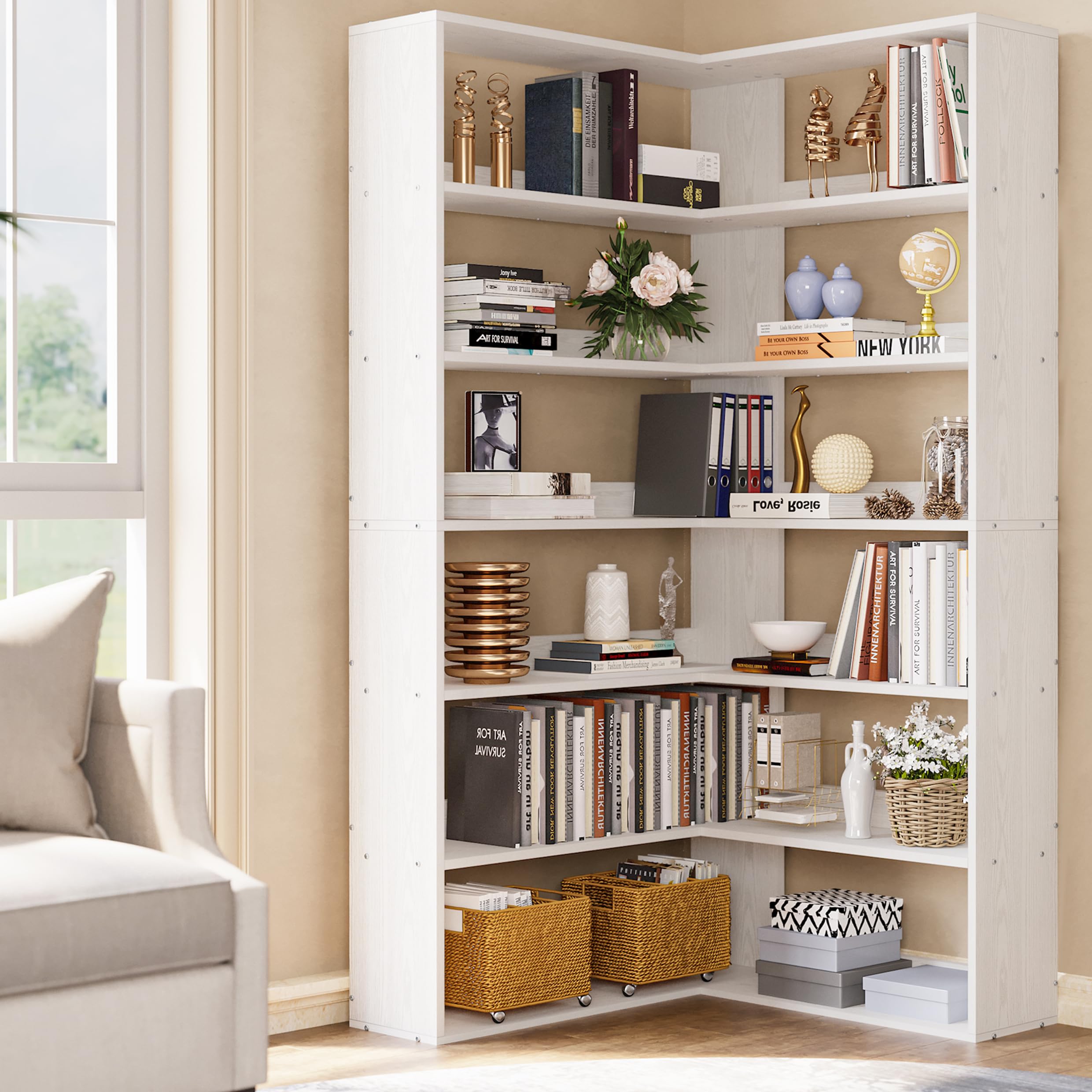 Bookshelves 6 Tiers with Baffles Industrial Large