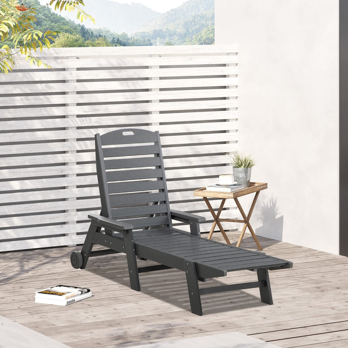 Chaise Lounge Chair, Waterproof Pool Furniture with Reclining Adjustable Backrest