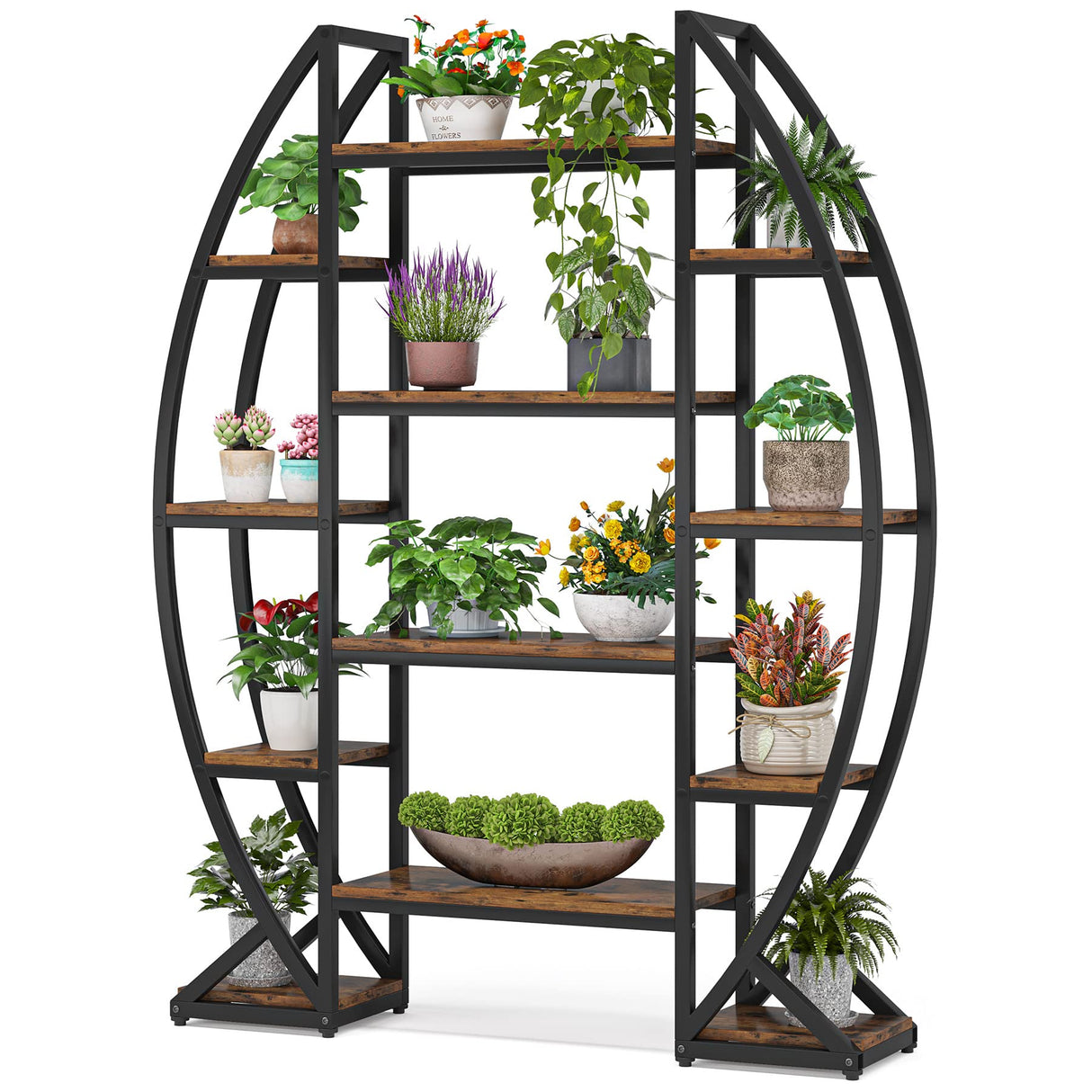 Curved Plant Stand Indoor, 8 Tiered Large Metal Plant Shelf, 69" Tall Industrial Flower