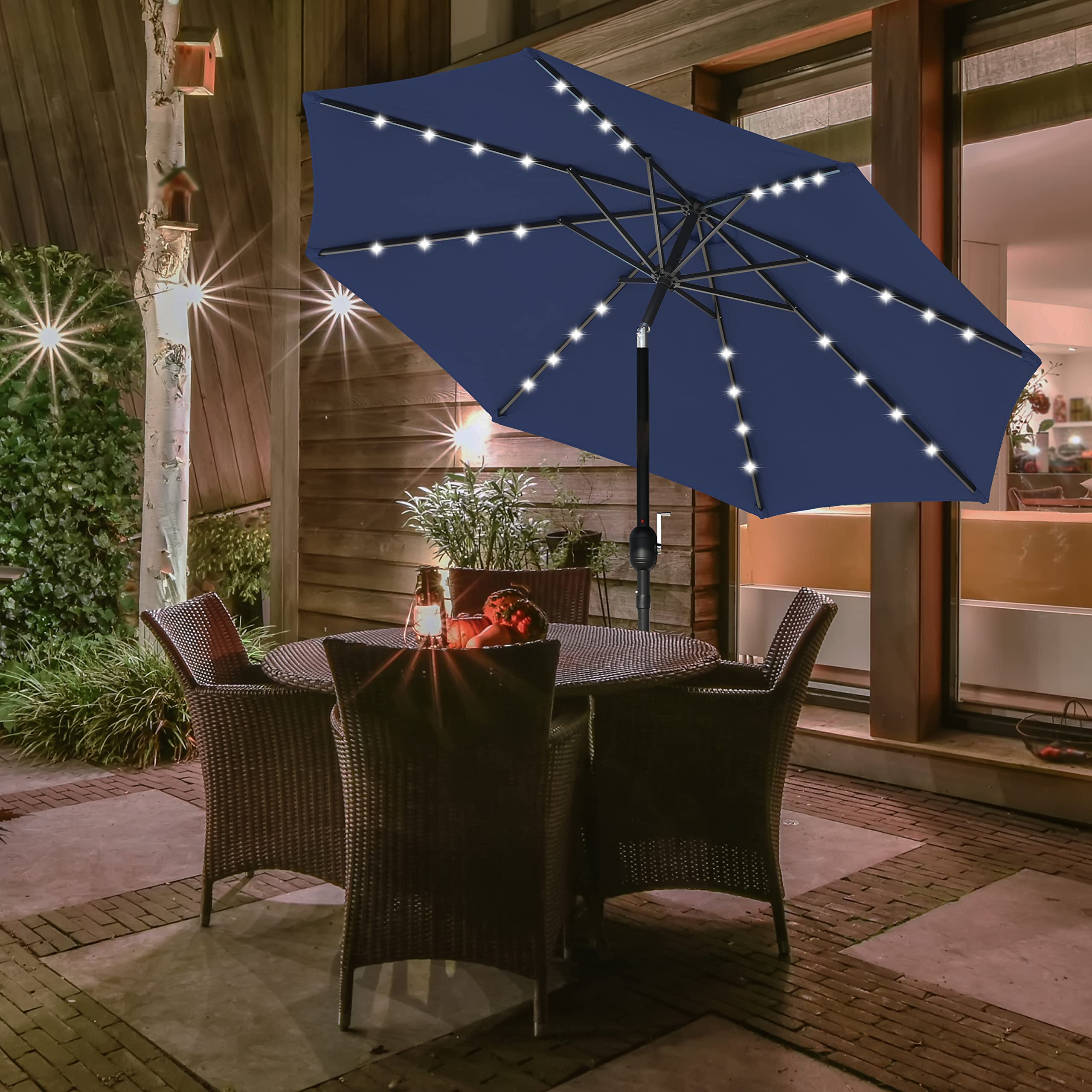 Solar Umbrella 32 LED Lighted Patio Umbrella Table Market Umbrella