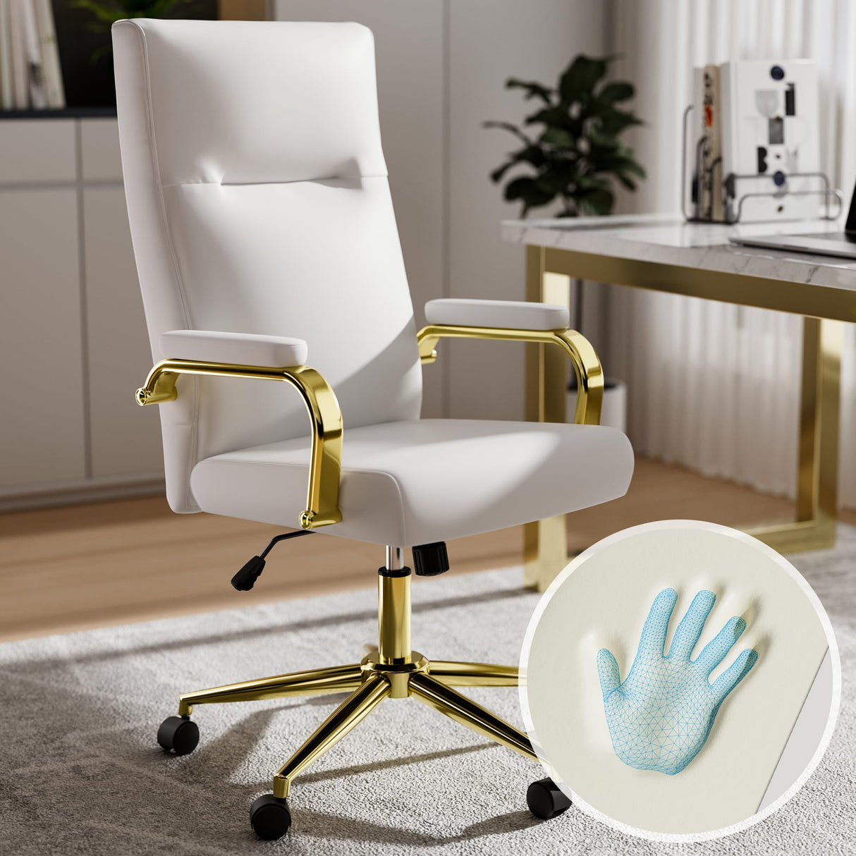 White Executive Office Chair - High Back PU Leather Desk Chair