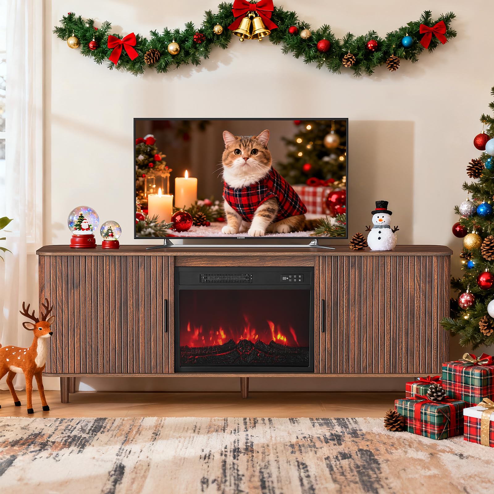 70" TV Stand with Electric Fireplace for TVs up to 80"