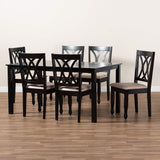 a Dining Set and Dining Set Sand Fabric Upholstered Espresso Brown Finished Wood