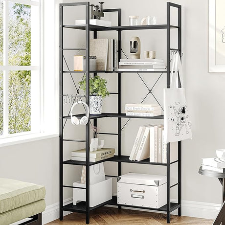 Corner Bookshelf Bookcase, Industrial Bookshelves, Modern Tall Bookcases,