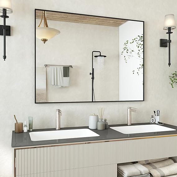 Black Bathroom Mirror, Metal Framed Vanity Mirror