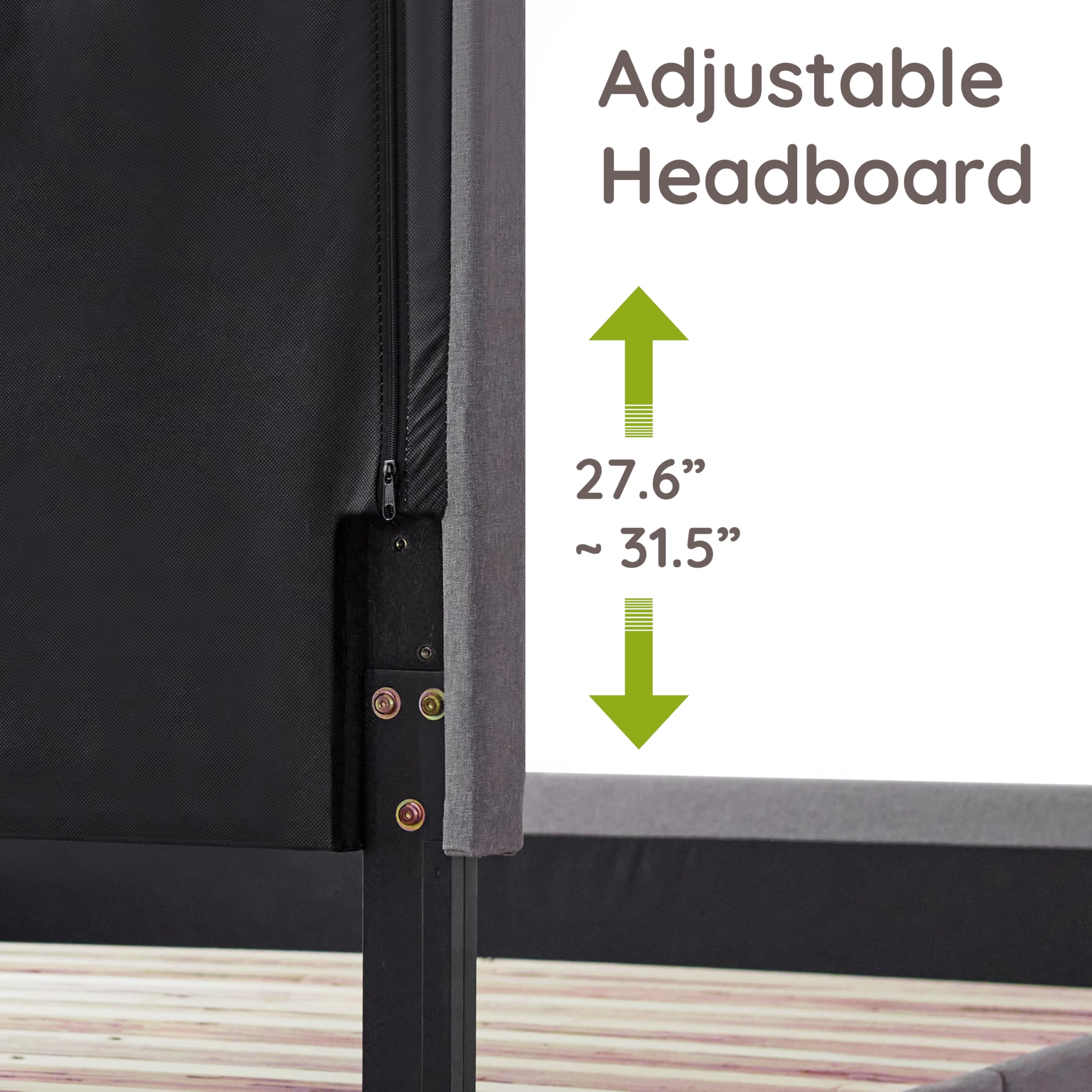 Stella Queen Platform Bed with Adjustable Headboard - Gray Fabric Upholstered Frame