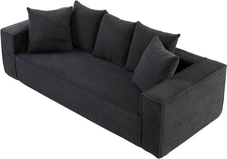 Corduroy Sofa with 5 Matching Cushions for Modern Living Room 3-Seater Sofa