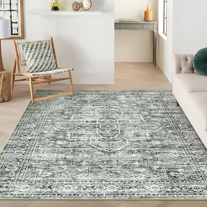 Oriental Washable Rugs 8x10, Blue 8x10 Area Rugs for Living Room Soft Ultra-Thin