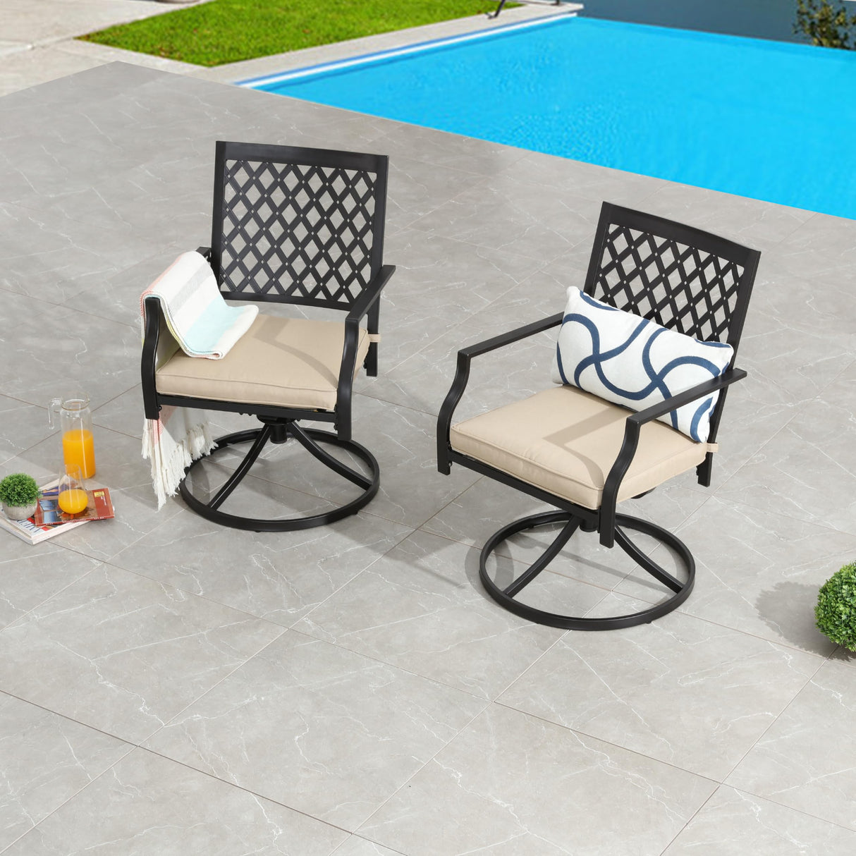 Patio Swivel Rocker Furniture Metal Outdoor Dining Chairs with Cushion Set