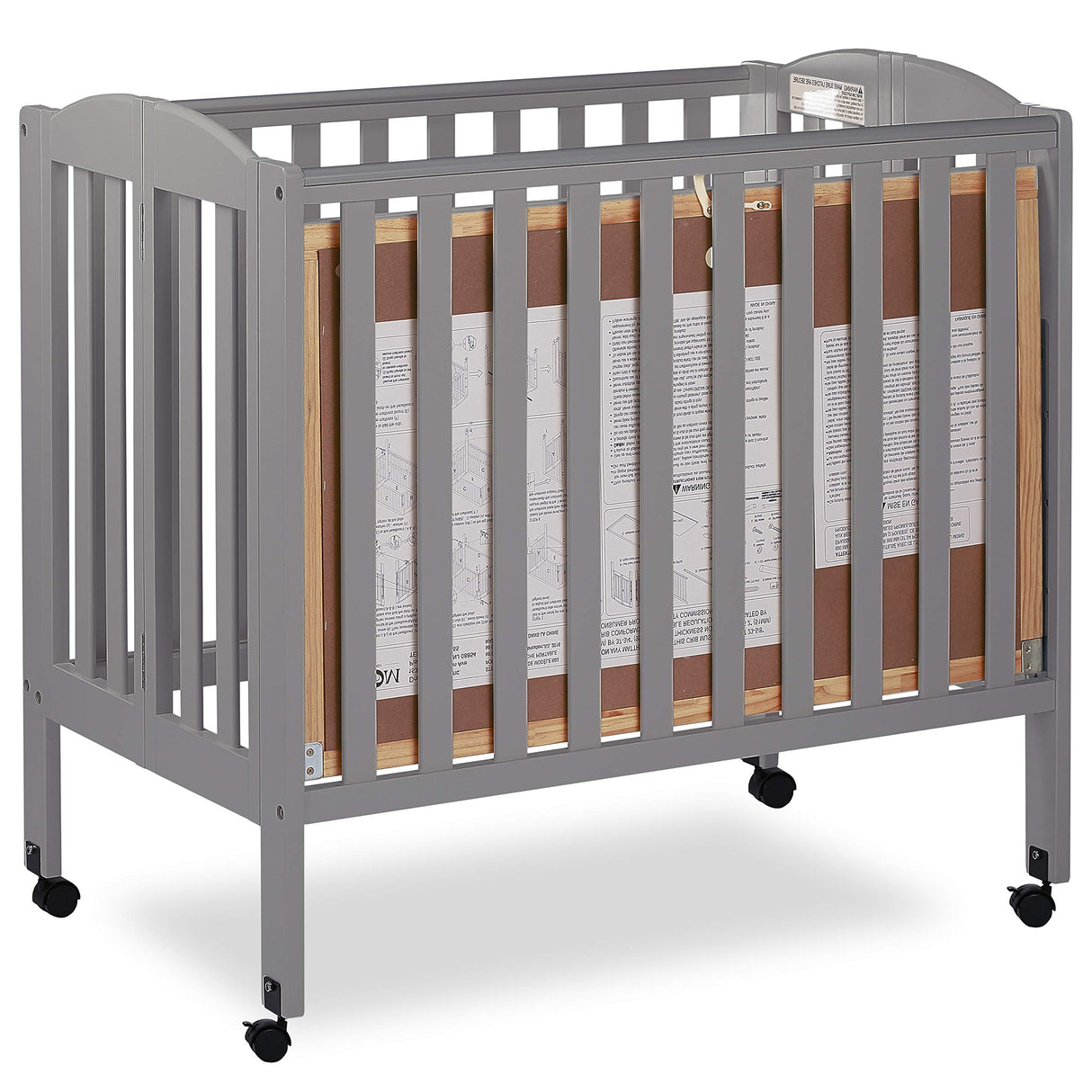 3 in 1 Portable Folding Stationary Side Crib in Steel Grey, Greenguard Gold Certified,