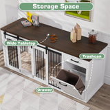 Large Dog Crate Furniture - 71 Inch Wooden Double Crate with Storage