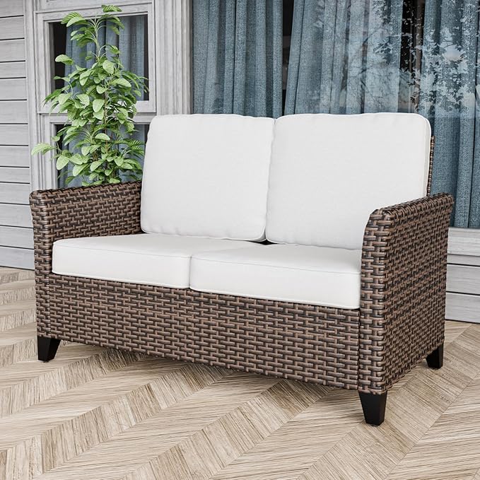 Ocean Vista Outdoor Wicker Patio Sofa Deep Cushions Weather Resistant Rattan Furniture