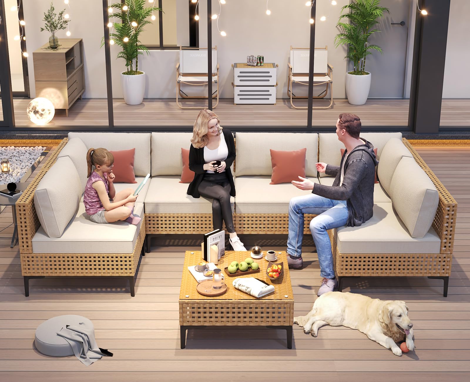 Outdoor Patio Sofa Set with Table,7 Pieces 6 Seats Free Combination Modern