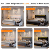 Queen Led Bed Frame with 4 Storage Drawers, with Smart Control RGBW LED Lights Headboard Footboard,